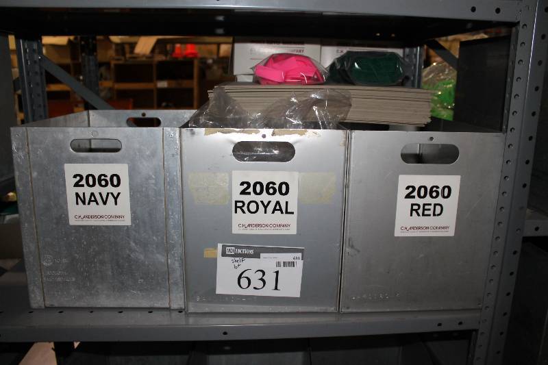 lot 631 image: Shelf Lot Including Hockey Sport StrapsSleeve Scrunchies Miscellaneous Colors Metal Bins wHandles (3).