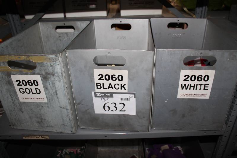 lot 632 image: Shelf Lot Including Hockey Sport Straps Miscellaneous Colors Metal Bins wHandles (3).