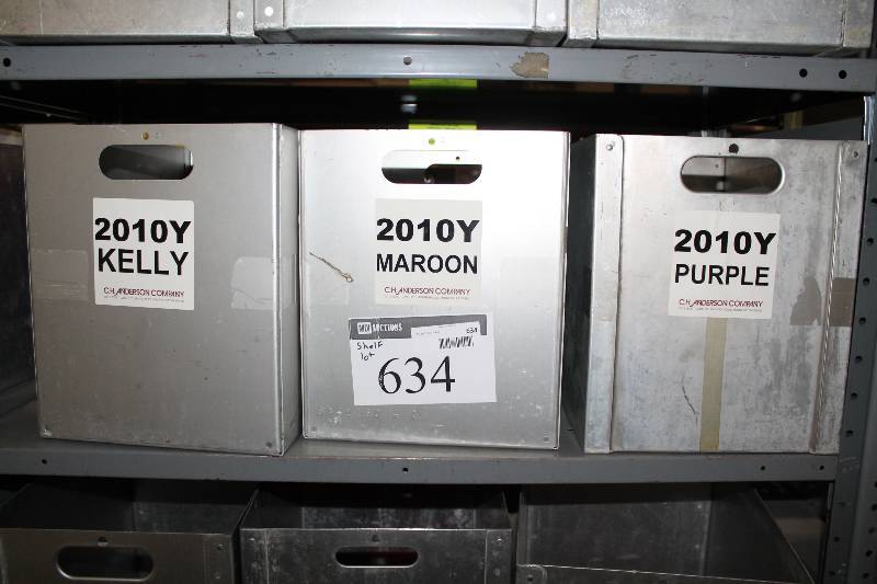 lot 634 image: Shelf Lot Including Hockey Sport Straps Miscellaneous Colors Metal Bins wHandles (3).