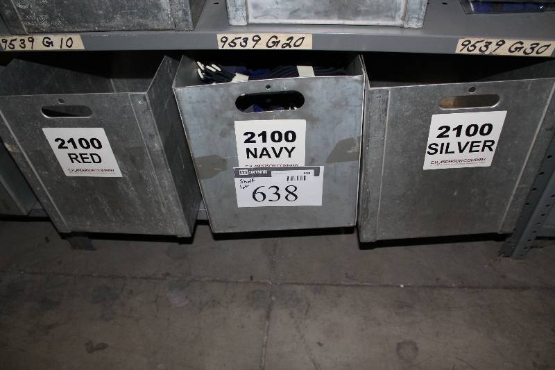 lot 638 image: Shelf Lot Including Hockey Shin Guard Straps Miscellaneous Colors Metal Bins wHandles (3).