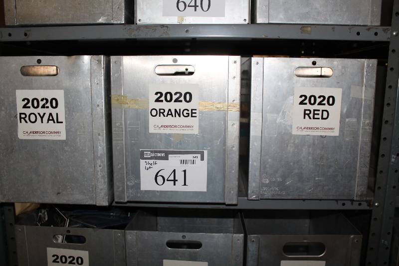 lot 641 image: Shelf Lot Including Hockey Shin Guard Straps Adult Miscellaneous Colors Metal Bins wHandles (3).