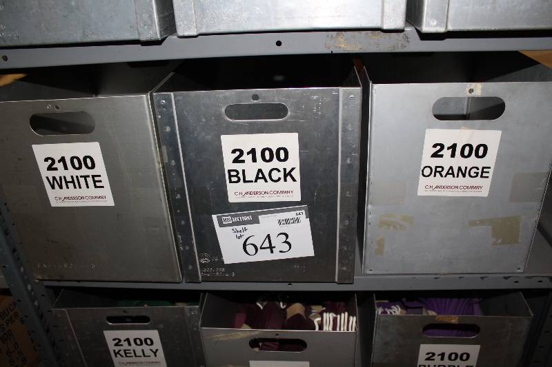 lot 643 image: Shelf Lot Including Hockey Shin Guard Straps Adult Miscellaneous Colors Metal Bins wHandles (3).