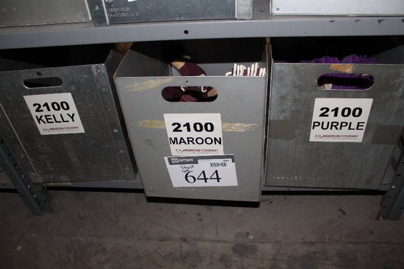 lot 644 image: Shelf Lot Including Hockey Shin Guard Straps Adult Miscellaneous Colors Metal Bins wHandles (3).