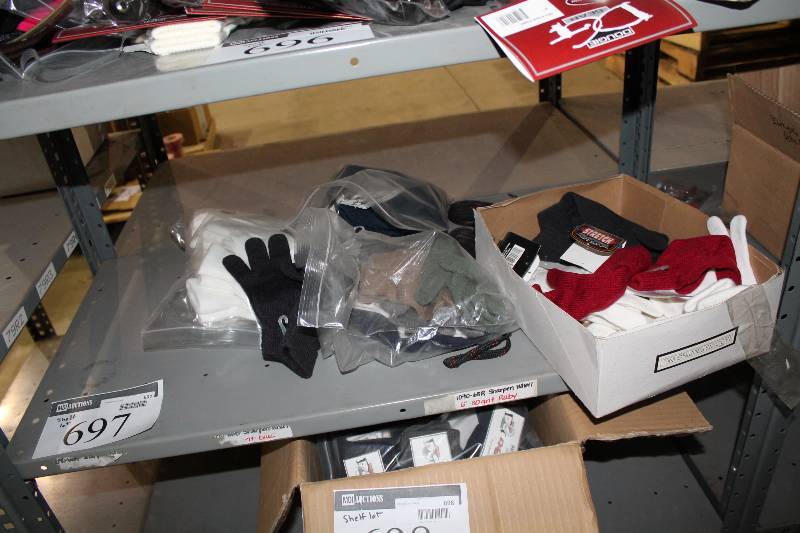 lot 697 image: Shelf Lot Including Stretch Gloves RedBlackWhite.