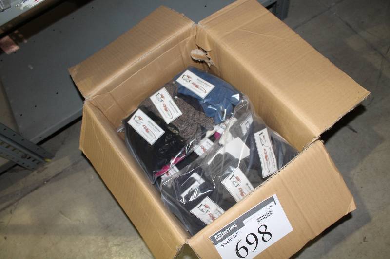 lot 698 image: Box Lot of Stretch Gloves BlueBlackBrown One Size Fits Most.