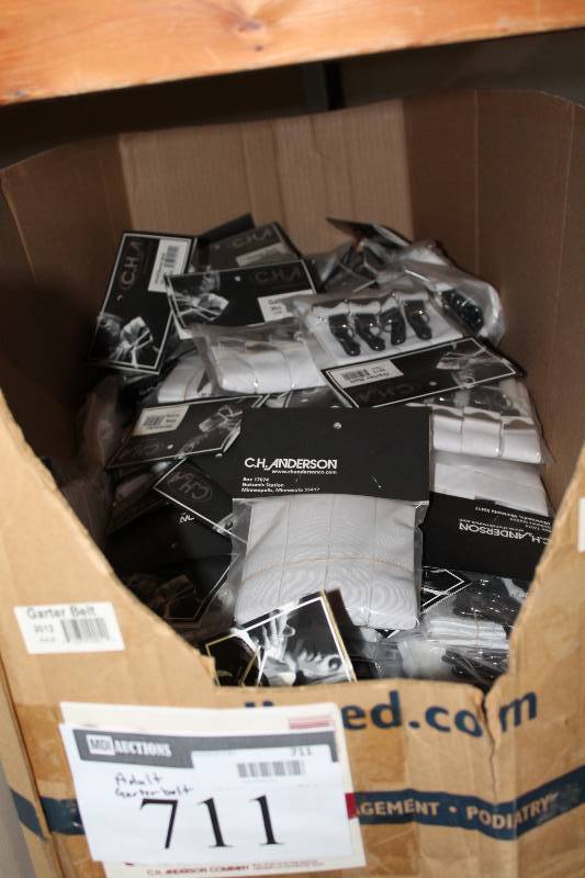 lot 711 image: Box Lot of C.H.A. Adult Garter Belts WhiteBlack.