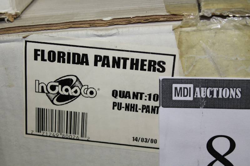 lot 817 image: Box Lot of Hockey Pucks wFlorida Panthers Logo.