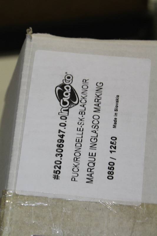 lot 812 image: Box Lot of Hockey Pucks wNew Jersey Devils Logo.