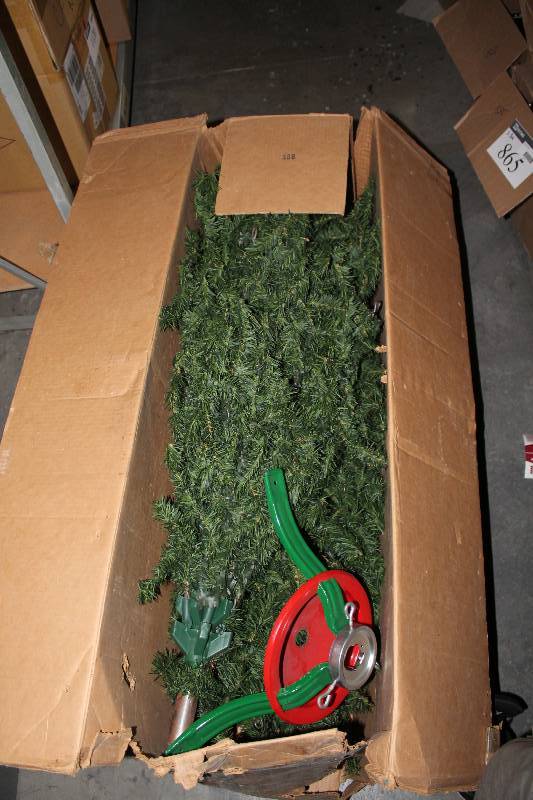 lot 1121 image: Christmas Tree Lot wDecorative Artificial Christmas Tree & Stand.