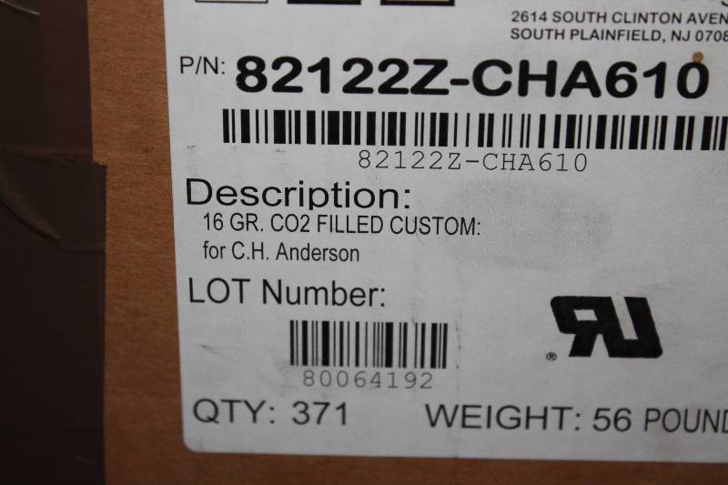 lot 1007 image: Box Lot of 16 GR C02 Cartridges Filled Custom For C.H. Andersen.