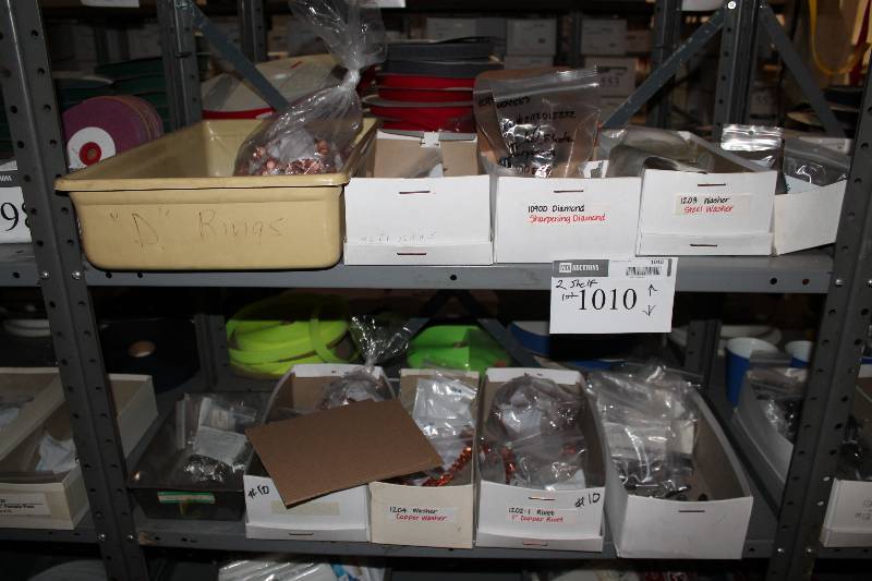 lot 1010 image: Contents of (2) Shelves Including 1 Copper Rivets Copper Washers Copper Rivet 1 14 Steel Rivets And More.