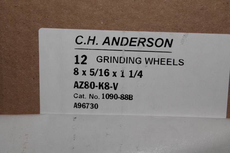 lot 988 image: Box of C.H.A. Grinding Wheels, 8 x 516 x 1 14 app. 12 ct 80 Grit 4400 Max RPM.