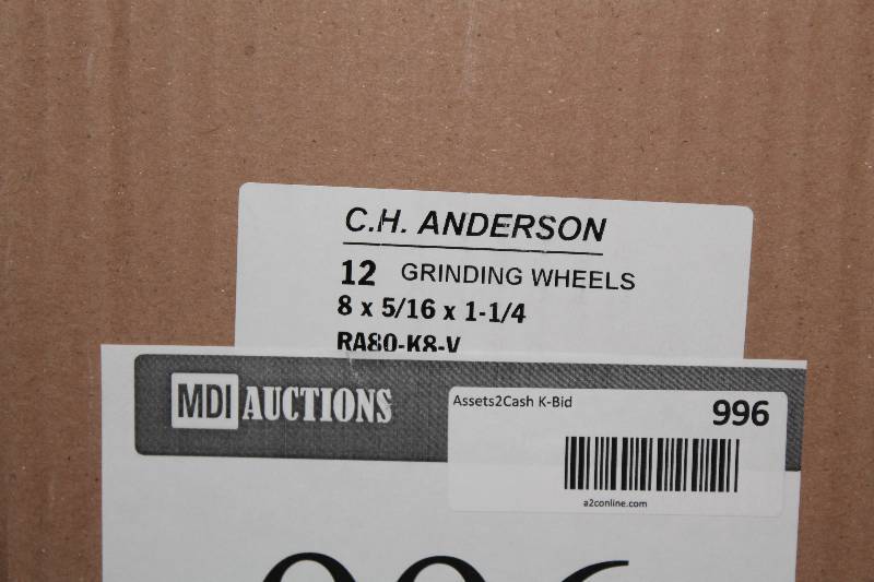 lot 996 image: Box of C.H.A. Grinding Wheels, 8 x 516 x 1 14 app. 12 ct.