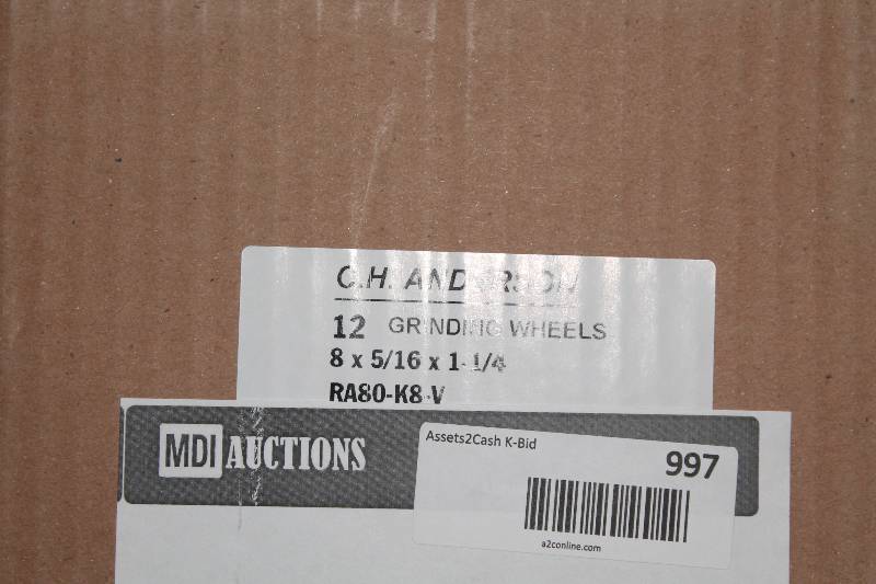 lot 997 image: Box of C.H.A. Grinding Wheels, 8 x 516 x 1 14 app. 12 ct.