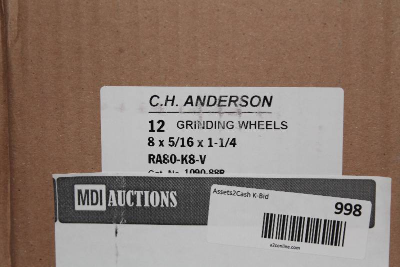 lot 998 image: Box of C.H.A. Grinding Wheels, 8 x 516 x 1 14 app. 12 ct.