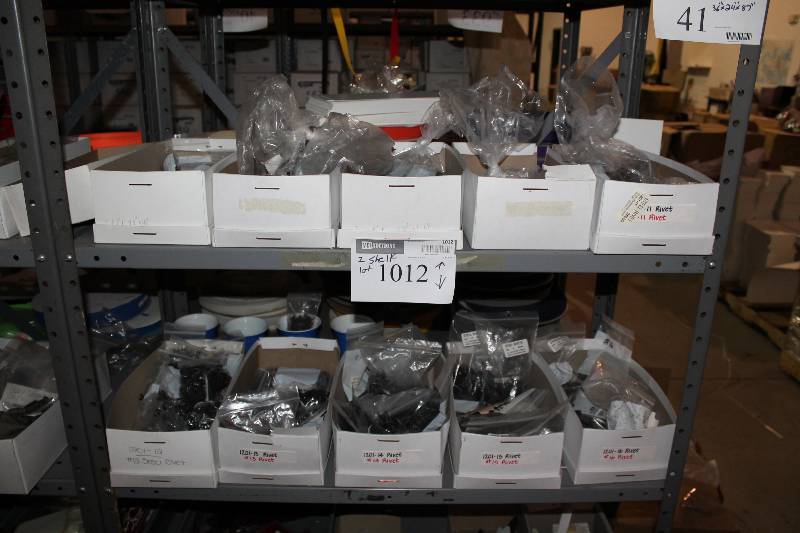 lot 1012 image: Contents of (2) Shelves Including Miscellaneous Rivets #12 & #13 Steel Rivets And More.