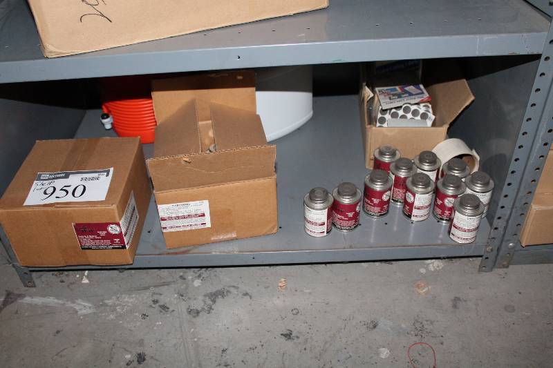 lot 950 image: Shelf Lot Including Scuff Tuff Protectant & Repair Gray Dots Plastic Jug Thermos Cooler And More.
