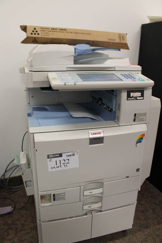 lot 1122 image: Lanier LD420C PrinterScannerCopierFaxer, Digital Display Screen, 26 x 26 x 45 Includes Ricoh Print Cartridge Black Type.