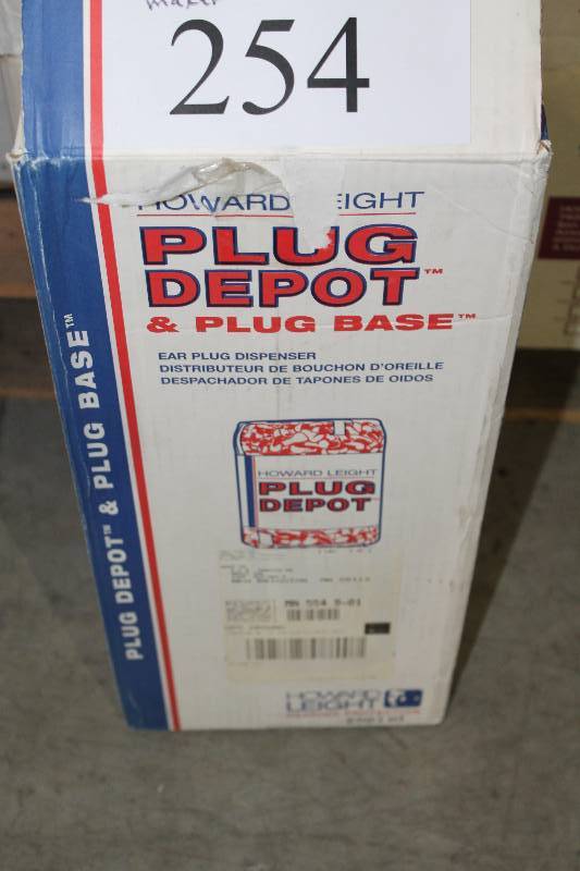 lot 254 image: Howard Light Plug Depot & Plug Base Ear Plug Dispenser wFilled Top Loader Orange Plugs.