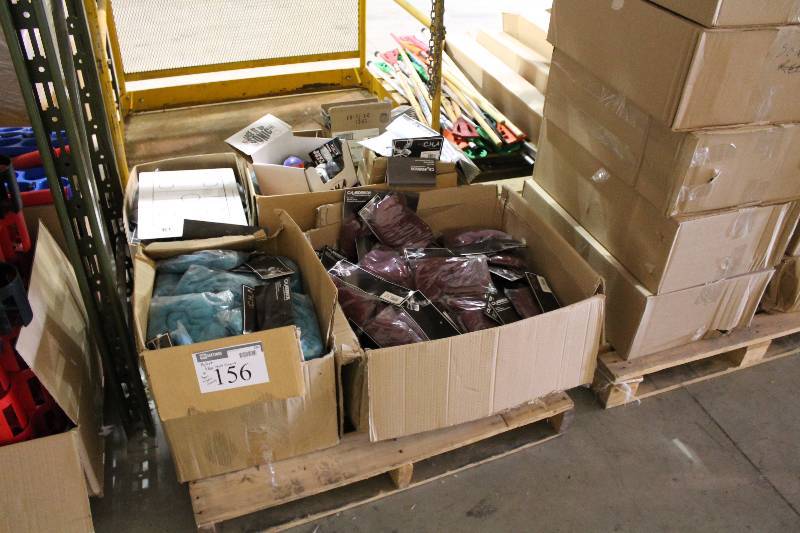 lot 156 image: Pallet Lot Including Box of Skate Guards, TealRed (4) Team Leader Decals Stick Handling Balls And More.