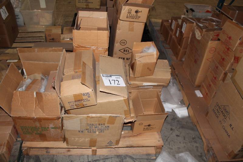 lot 172 image: Pallet Lot of Reclosable Poly Bags 4 x 6 x 2 mil 3 x 5 x 2 mil 6 x 8 And More.