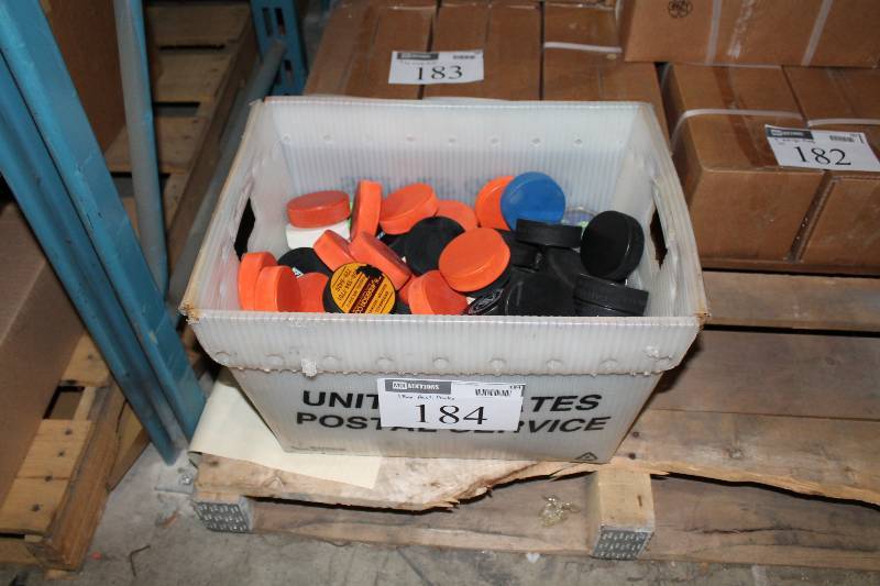 lot 184 image: Container Lot of Hockey Pucks Miscellaneous Colors.