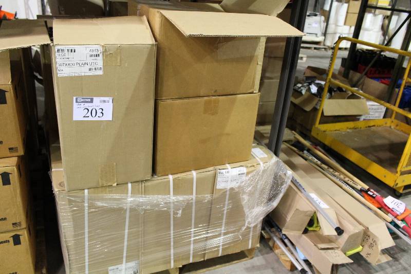 lot 203 image: Pallet Lot of Metal Cans wScrew-On Metal Lids wBrush Sticks.