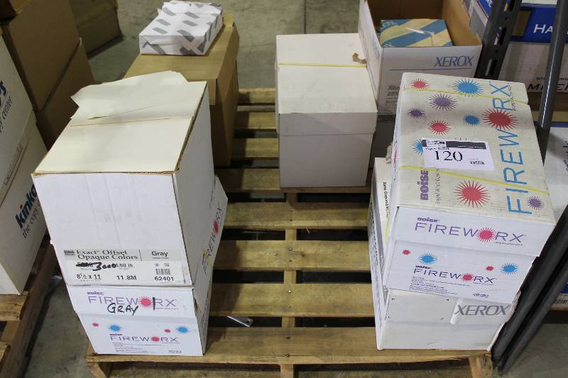 lot 120 image: Pallet of Paper Including Fireworx Gray 8.5 x 11 Paper And More.