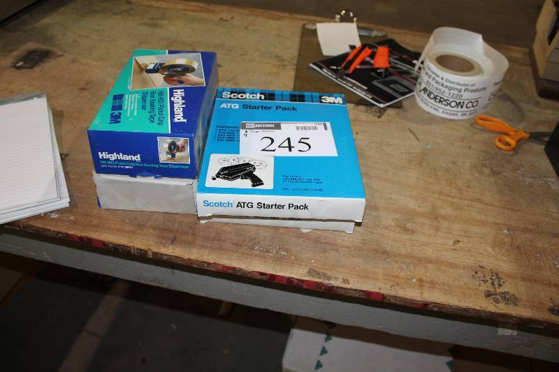 lot 245 image: Lot of (4) Tape Guns Including Highland Brand Tape Gun Scotch ATG Starter Pack And More.
