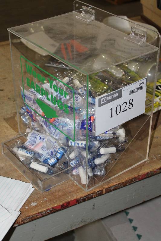 lot 1028 image: Ear Plug Lot Including Ear Plugs Clear Plastic Ear Plug Dispenser wHinged Lid & Easy Access Tray.