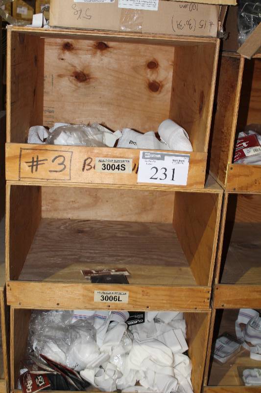 lot 231 image: Contents of Row Including Adult Cup & Supporter 3004S Youth Cup Supporter 3006M And More.
