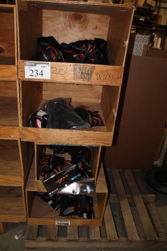 lot 234 image: Contents of Row Including D-Gel Hockey Glove, WhiteRed Hockey Glove wWrist Guard, BlackOrange And More.