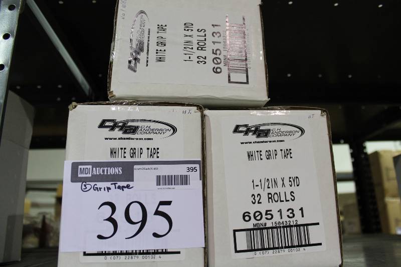 lot 395 image: Box Lot of (3) White Grip Tape 1.5 x 5yd 32 Rolls.