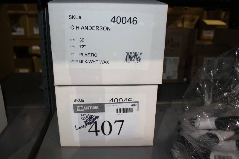 lot 407 image: Box Lot of (2) C.H.A. Hockey Laces 72 Plastic Black  36perBox.