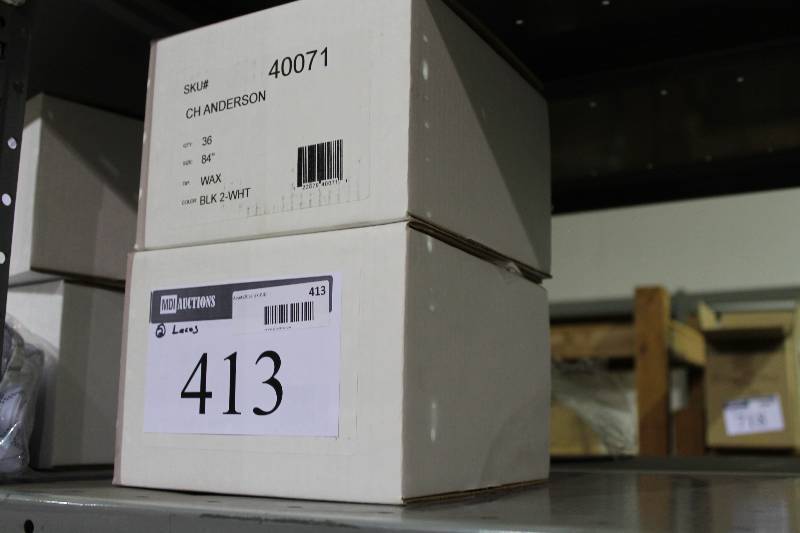 lot 413 image: Box Lot of (2) C.H.A. Hockey Laces 84 Wax Black  36perBox.