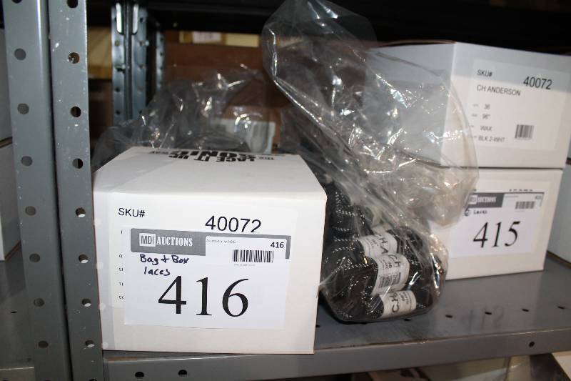 lot 416 image: Container Lot of (2) C.H.A. Hockey Laces 96 Wax Black 36perBox.