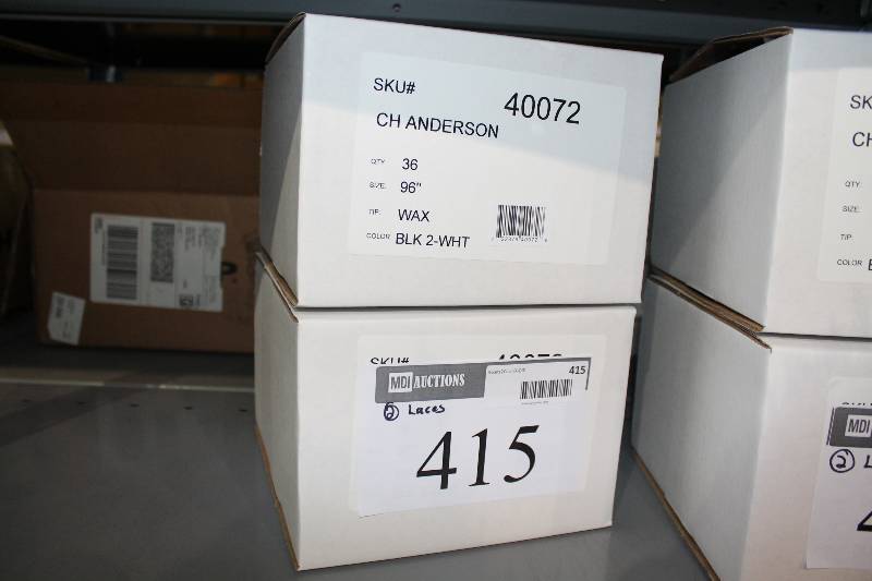 lot 415 image: Box Lot of (2) C.H.A. Hockey Laces 96 Wax Black 36perBox.