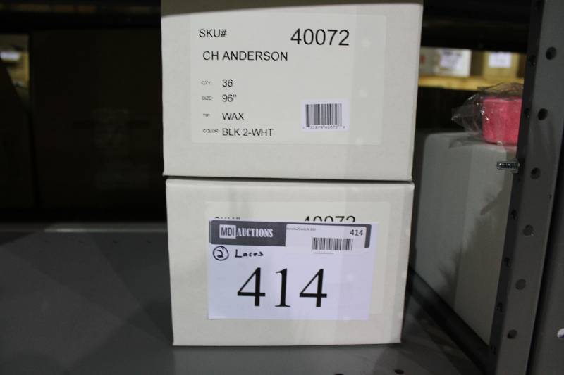 lot 414 image: Box Lot of (2) C.H.A. Hockey Laces 96 Wax Black  36perBox.