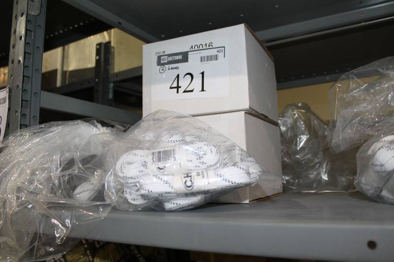 lot 421 image: Box Lot of (2) C.H.A. Hockey Laces Plastic White wBlack 36perBox.