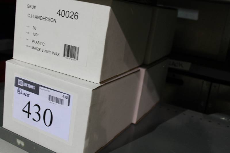 lot 430 image: Box Lot of (4) C.H.A. Hockey Laces 120 PlasticMaizeNavy Wax 36perBox.