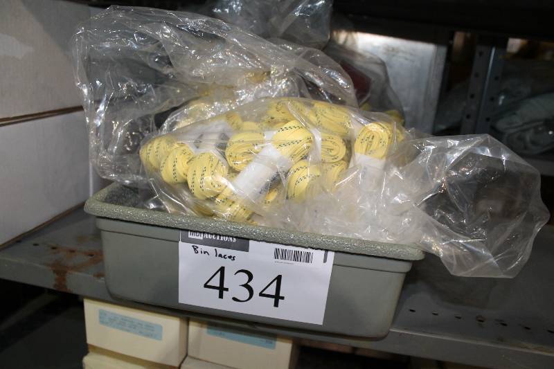 lot 434 image: Bin of C.H.A. Hockey Laces 72 Wax MaizeNavy Wax.