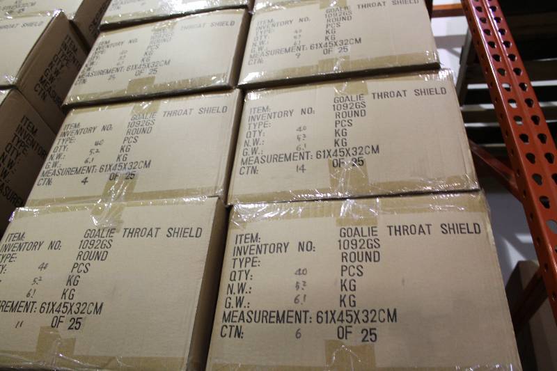 lot 19 image: Box Lot of (10) DG Goalie Throat Shields Clear app. 40perBox app. 400 Total.