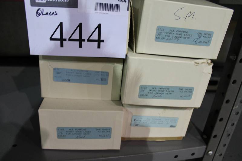 lot 444 image: Box Lot of (6) All-Purpose Shoe Laces Teal, White, And Moreapp. 72pairsBox.