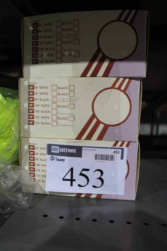 lot 453 image: Box Lot of (3) BlackOrange 96 Hockey Laces Pound Boxes.