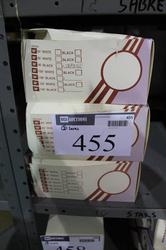lot 455 image: Box Lot of (3) BlackOrange 96 Hockey Laces 1 Pound Boxes.