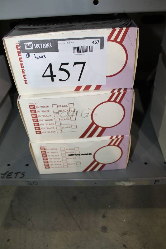 lot 457 image: Box Lot of (3) BlackOrange 96 Hockey Laces1 Pound Boxes.