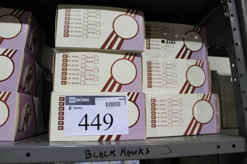 lot 449 image: Box Lot of (6) Blue 108 Hockey Laces 1 Pound Boxes.