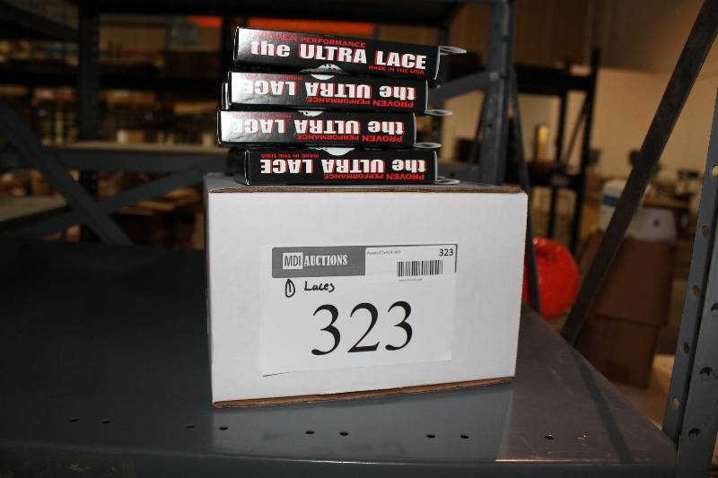 lot 323 image: Box Lot of The Ultra Lace Sonic Tip Skate Lace 84 White wBlack 24perBox.