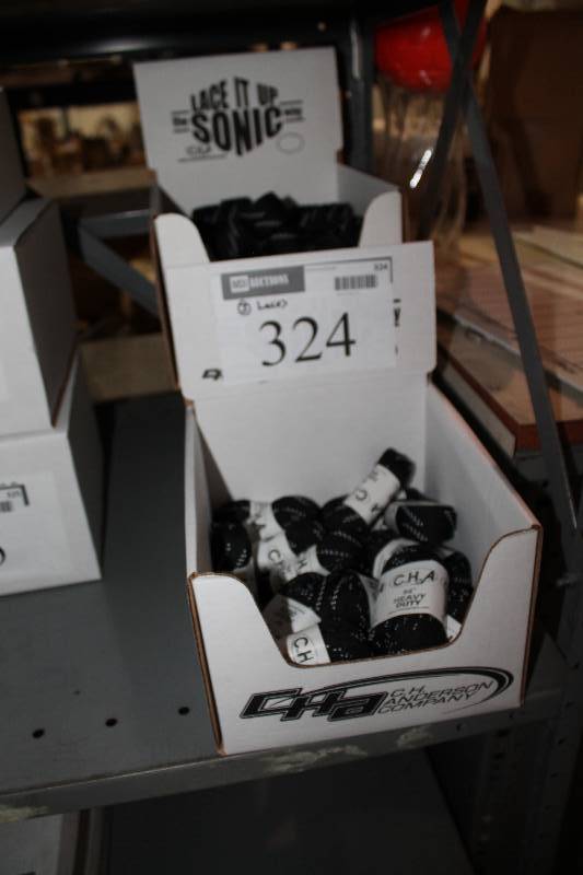 lot 324 image: Box Lot of (3) C.H.A. Heavy Duty Skate Laces 84 Fused Black wWhite 24perBox.