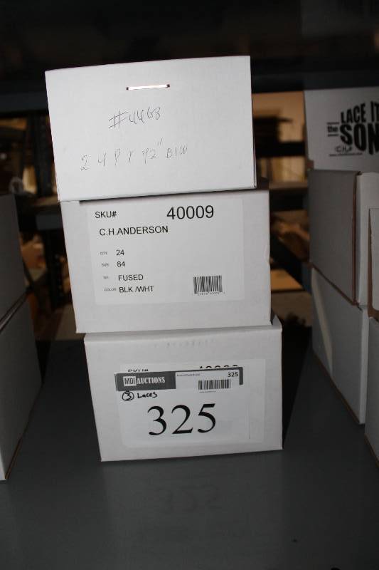 lot 325 image: Box Lot of (3) C.H.A. Heavy Duty Skate Laces 84 Fused Black wWhite 24perBox.